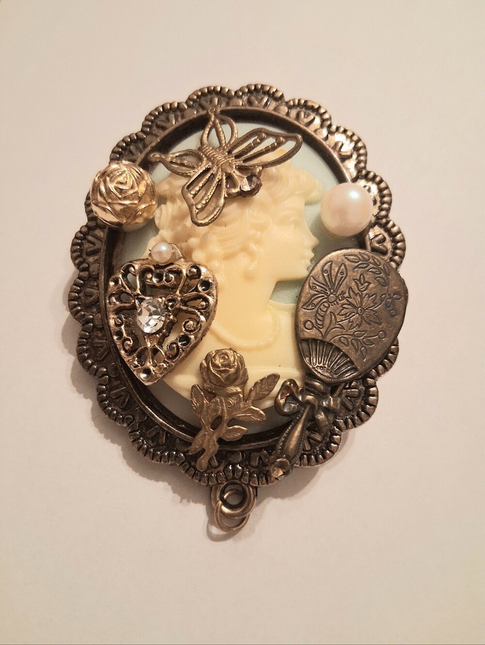 Vintage-Inspired Cameo Assemblage Brooch Victorian Revival Statement Jewelry